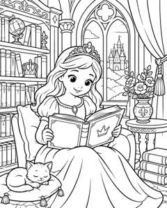 Princess Castle Library colouring page preview
