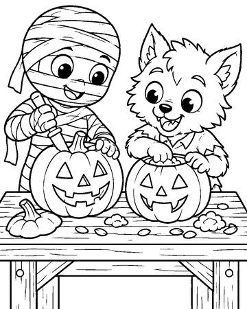 Pumpkin Carving Pals colouring page preview