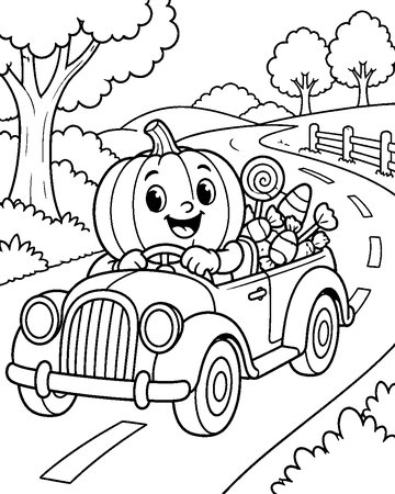 Pumpkin Road Trip colouring page preview