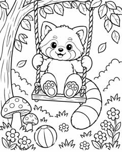 Red Panda Tree Swing colouring page preview