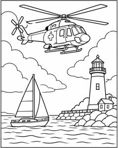 Rescue Helicopter Harbor colouring page preview