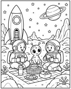 Rocket Picnic Mars colouring page preview