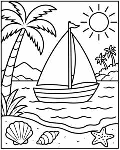 Sailboat Island Bay colouring page preview