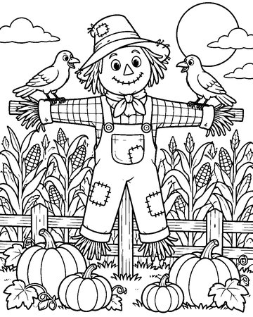 Smiling Scarecrow colouring page preview