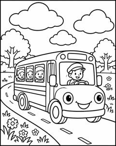 School Bus Meadow colouring page preview