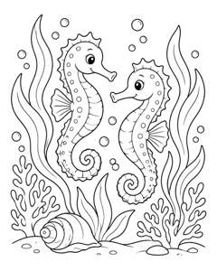 Seahorse Seaweed Dance colouring page preview