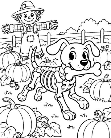 Skeleton Pup's Fetch colouring page preview