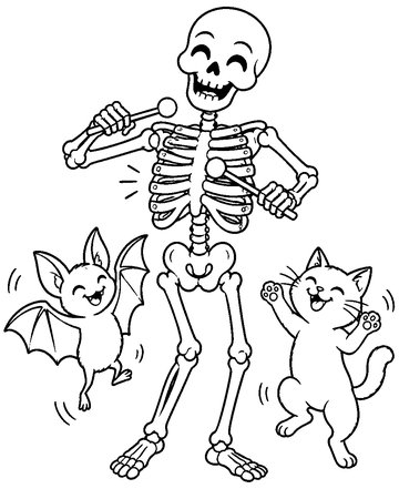 Skeleton Xylophone colouring page preview