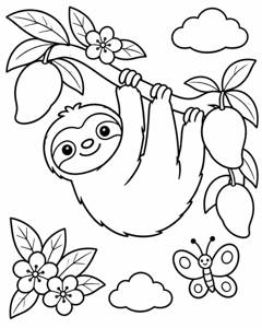 Sloth Fruit Tree colouring page preview