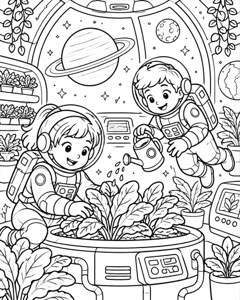 Space Station Garden colouring page preview