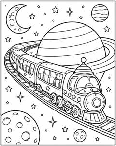 Space Train Saturn colouring page preview