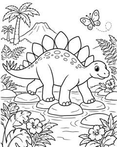 Stegosaurus Stream Crossing colouring page preview