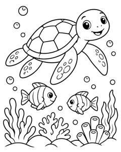 Turtle Coral Garden colouring page preview