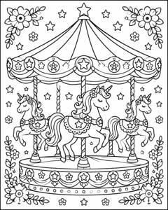 Unicorn Starlight Carousel colouring page preview