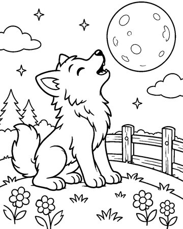 Howling Werewolf Pup colouring page preview