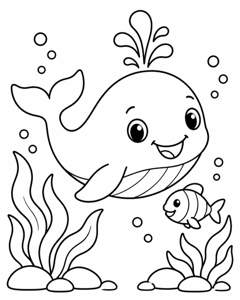 Whale Little Fish colouring page preview