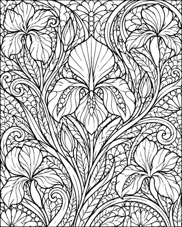 Art Nouveau Blooms colouring page preview