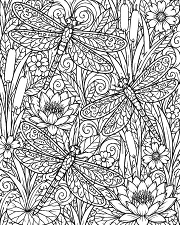 Dragonfly Reeds colouring page preview