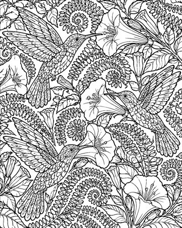 Hummingbird Garden colouring page preview