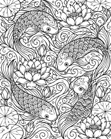 Koi Swirls colouring page preview