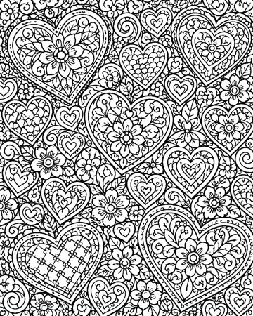 Lace Hearts colouring page preview