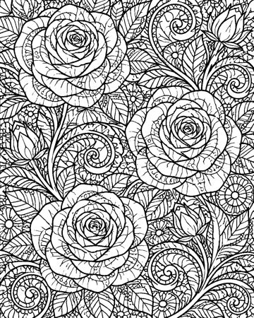 Rose Swirls colouring page preview